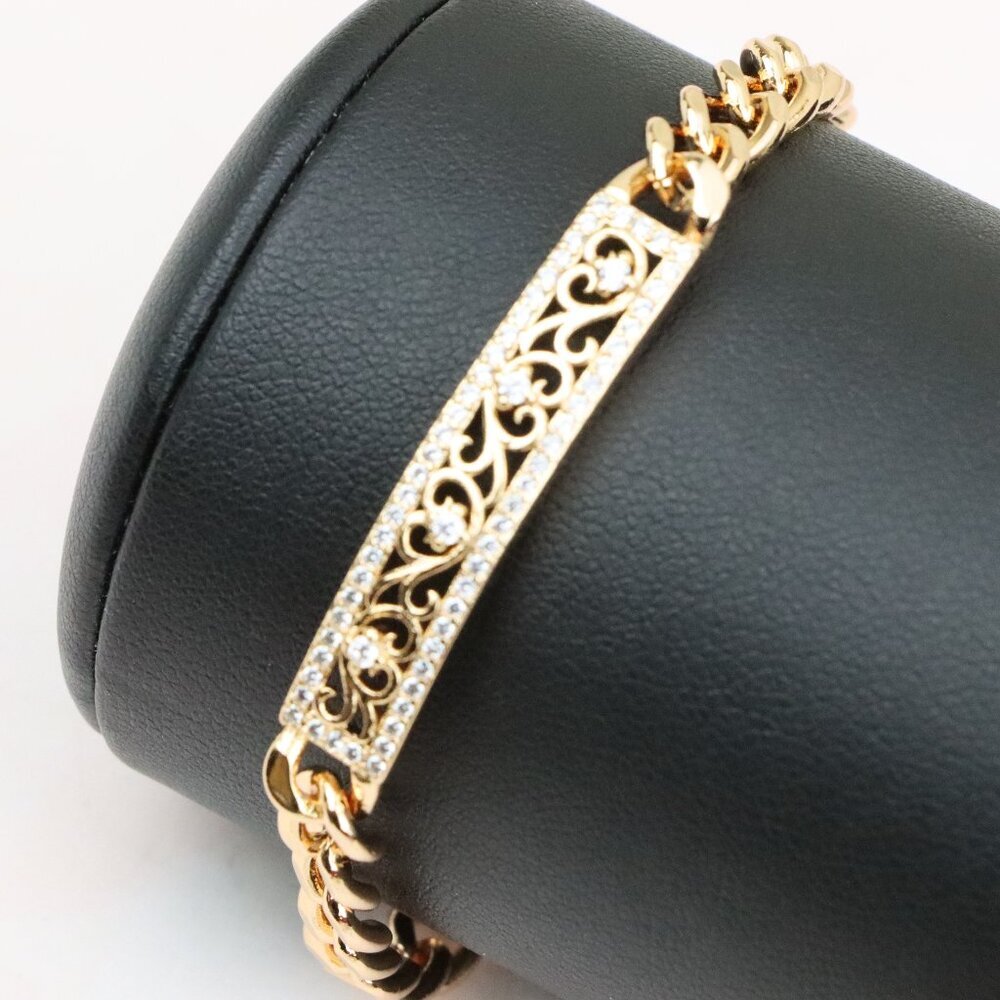 Elegant Rose Gold Plated Filigree Chain Bracelet with Crystal Accent, XPBL0645